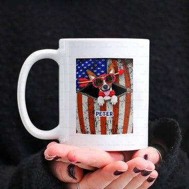 Personalized Dog Gift Idea - Dog With Red Bow And An Arrow For Dog Lovers - White Mug